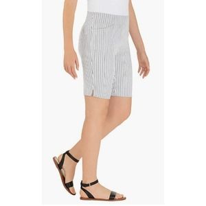 Hillary Radley Stretch Stripe Bermuda Pull On Shorts Off White Blue Medium